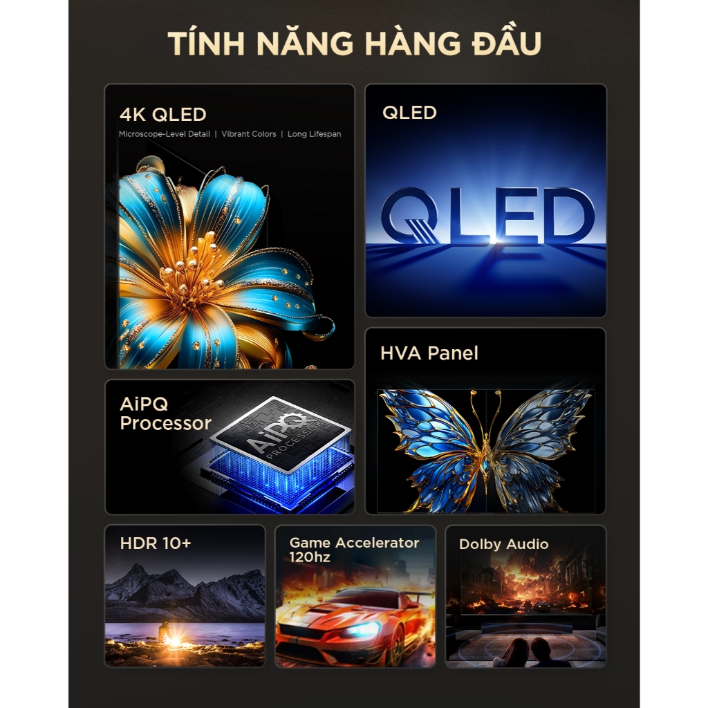【QLED 4K】65inch, 4K Google TV TCL 65T6C, HDR10+, Tần số quét 120Hz, Dolby Atmos, Lắp đặt 0Đ HN HCM | BigBuy360 - bigbuy360.vn