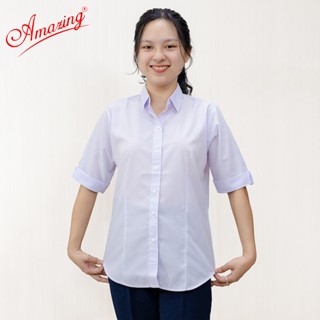 Áo sơ mi trắng chiết eo tay lỡ Amazing, đồng phục nữ sinh, form chuẩn basic, size đến 80kg