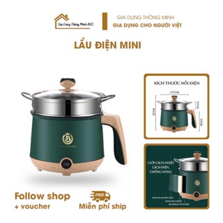 Nồi Điện Đa Năng Cao Cấp, Nồi Lẩu Điện Mini Nồi Cơm Điện Mini Đa Năng, Ca Nấu Mì Chống Dính 1.8L - N2