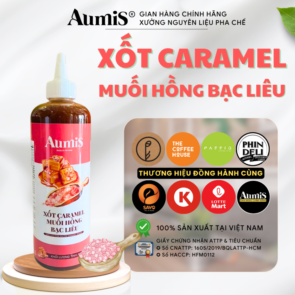  Sốt Caramel Muối Hồng Bạc Liêu AUMIS Làm Cà Phê Latte Trà Sữa Chai 640gr 