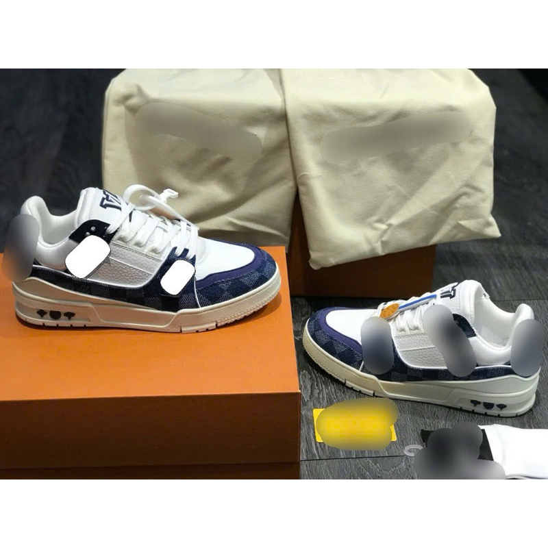 giày sneaker trắng xanh caro vải dễ phối đồ dành cho nam