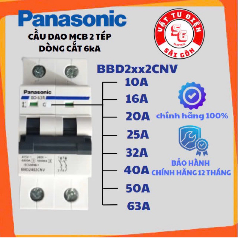 Panasonic - Aptomat CB 2P 2 Pha 2 tép Panasonic 10A 16A 20A 25A 32A 40A 50A 63A Chính hãng
