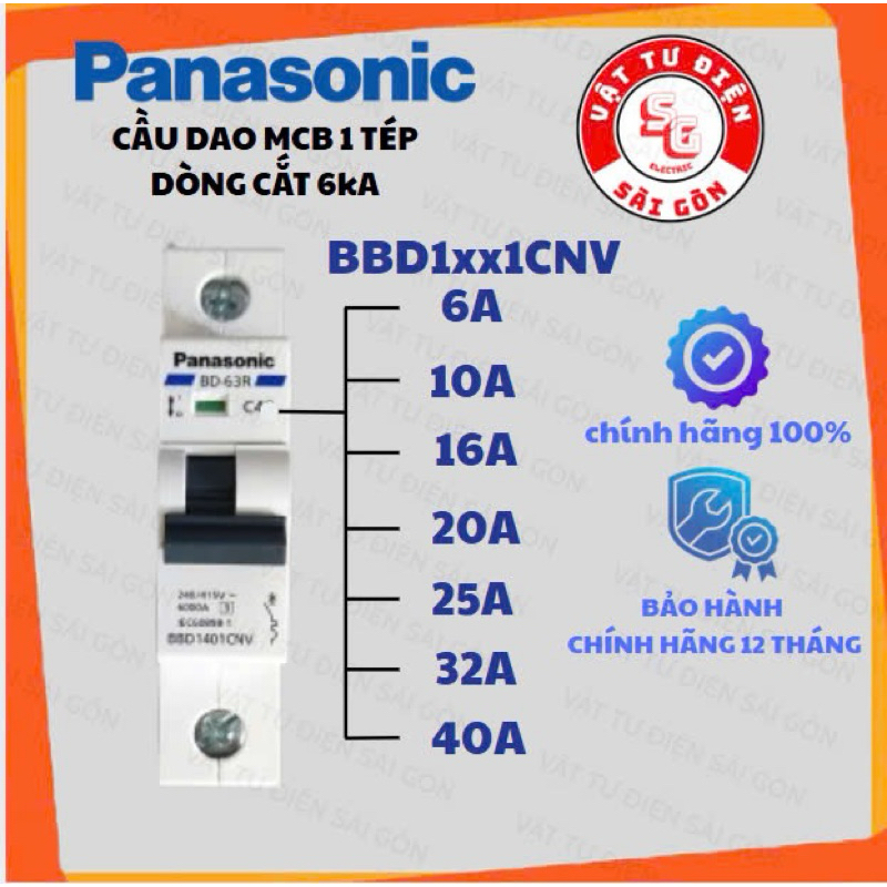 Panasonic - Cầu dao Aptomat MCB CB 1 Tép 1P 1 Pha 6A 10A 16A 20A 25A 32A 40A cam kết chính hãng