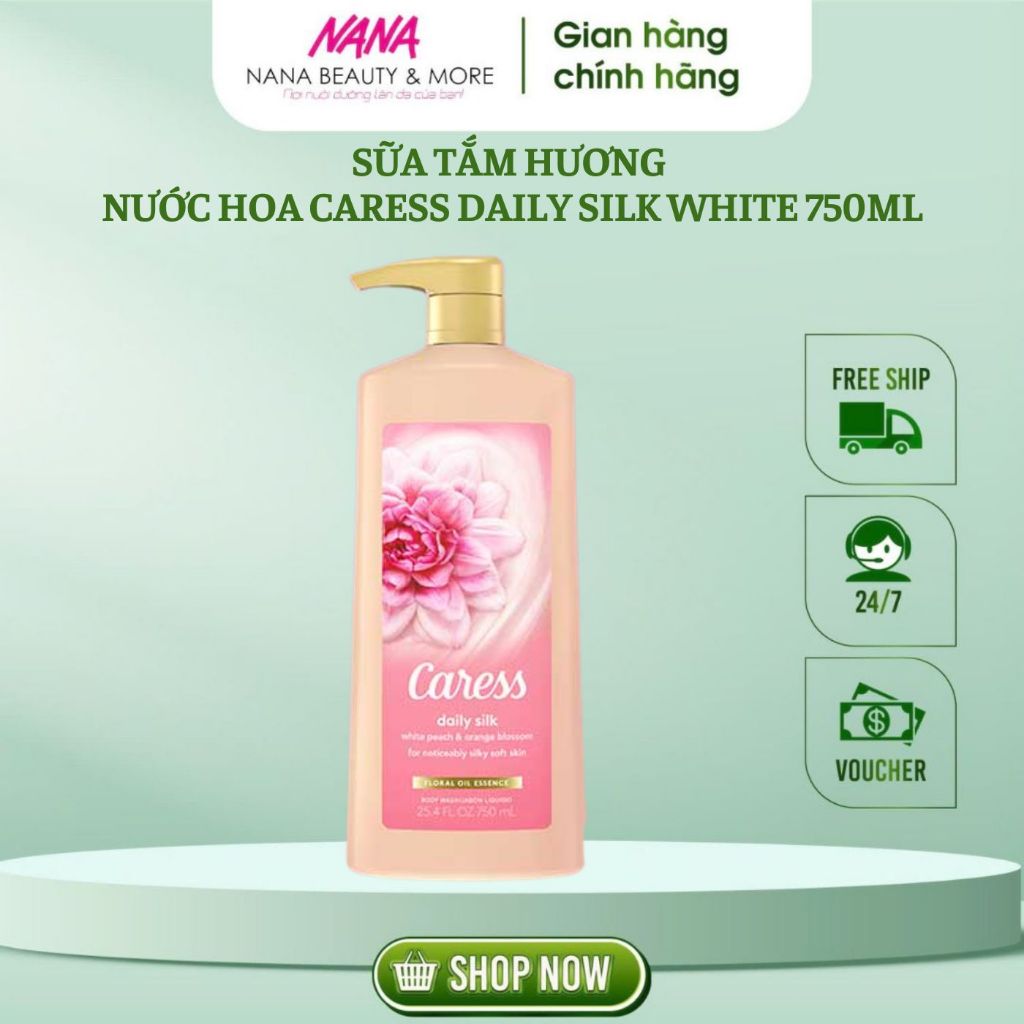 Sữa tắm hương nước hoa CARESS Daily Silk White Peach & Orange Blossom 750ml - Nana Shop