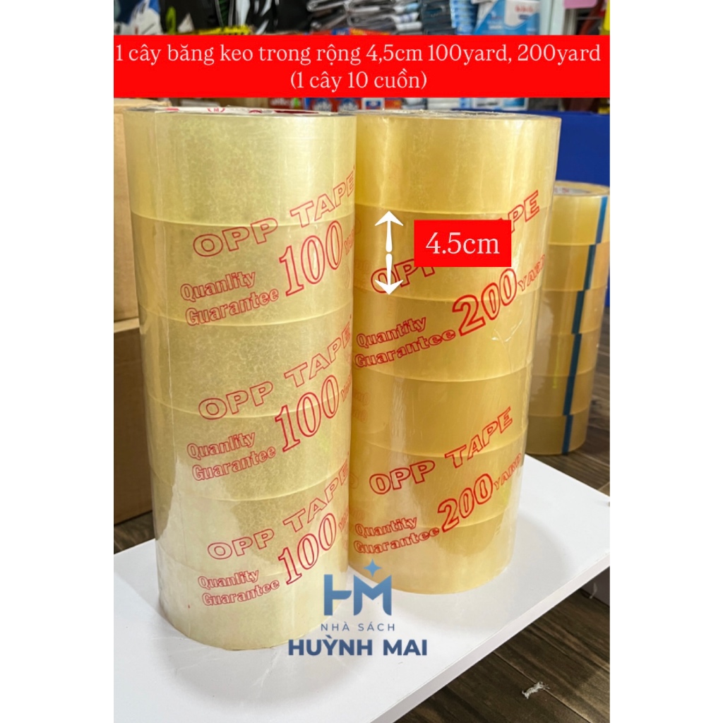 Băng keo trong rộng 4,5cm, băng keo đóng thùng 100 yard, 200 yard