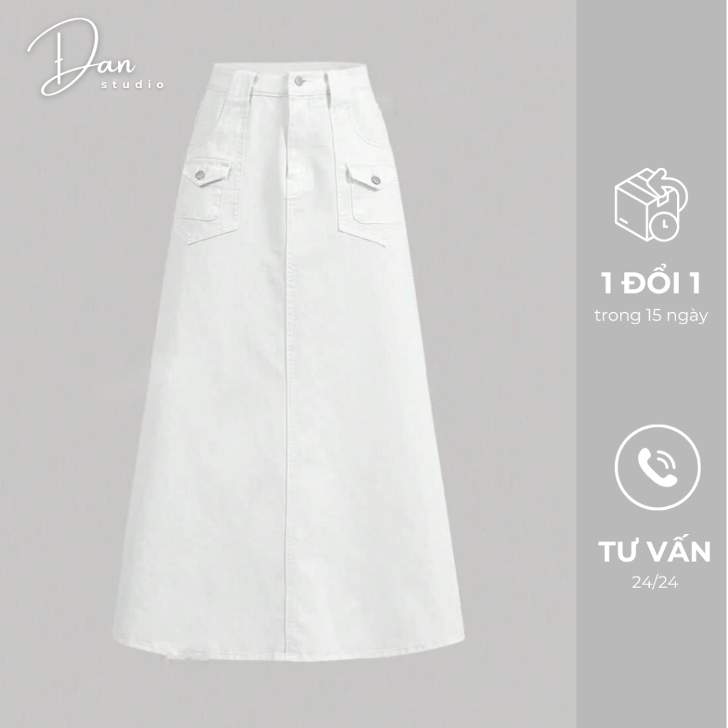 Đan Studio - Chân Váy Denim Basic Trắng