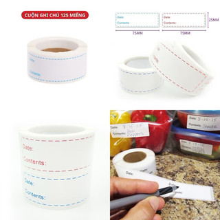  Cuộn sticker Date - Content 125 miếng dán cuộn Cuộn nhãn ghi chú tài liệu ngày tháng bảo quản thực phẩm 