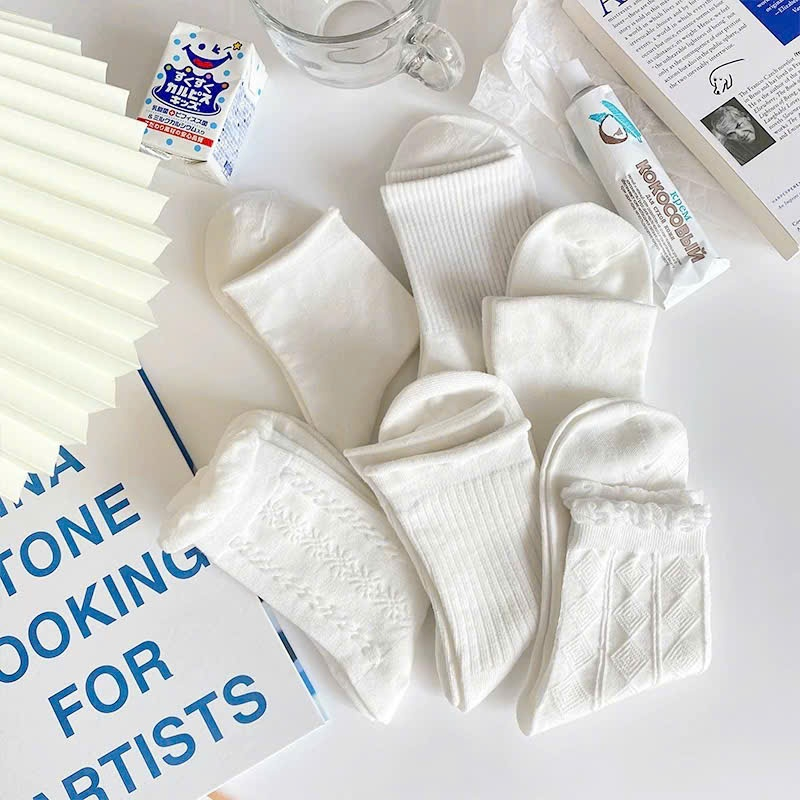 Set 5 đôi tất nữ vớ nữ cổ cao LYMIA nhiều mẫu màu trắng phong cách Hàn Quốc BT50 | BigBuy360 - bigbuy360.vn