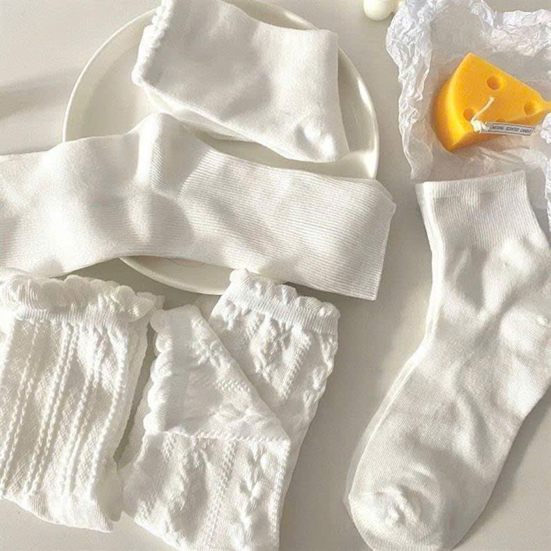 Set 5 đôi tất nữ vớ nữ cổ cao LYMIA nhiều mẫu màu trắng phong cách Hàn Quốc BT50 | BigBuy360 - bigbuy360.vn