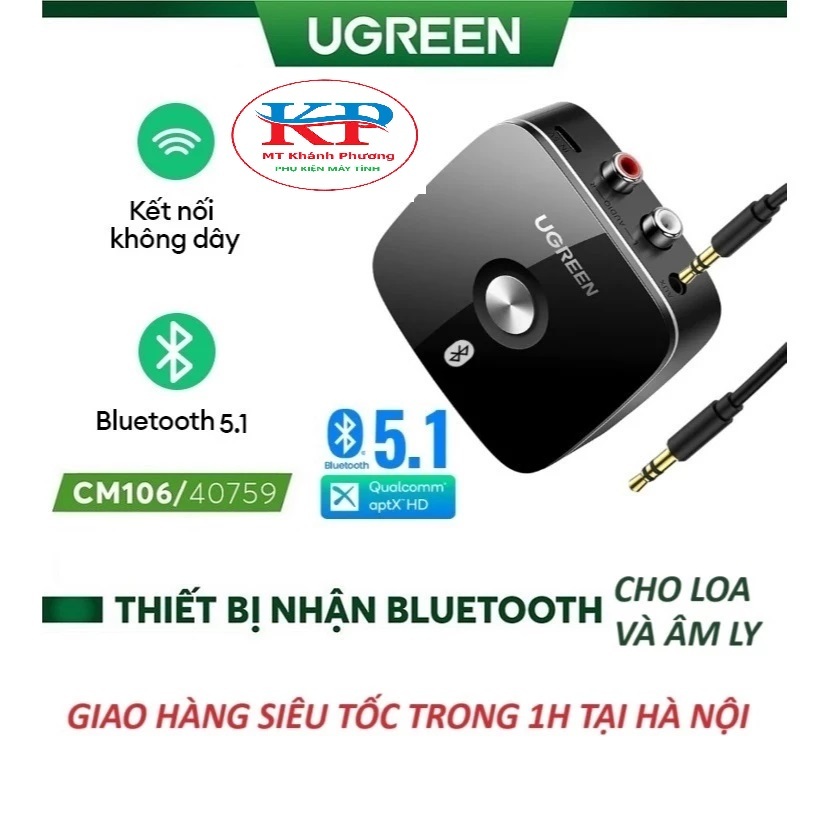 Thiết bị nhận Bluetooth 5.0 Music Receiver cho Loa, Amly Ugreen 30445 (5.0) và 40759(5.1) Cao cấp - 