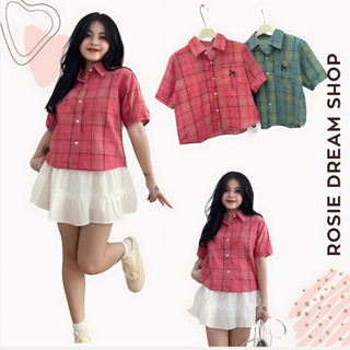 Dọn kho bán lỗ - Áo sơ mi kẻ thêu nơ ngắn tay A283, Áo sơ mi kiểu Hàn Quốc Rosie Dream Shop