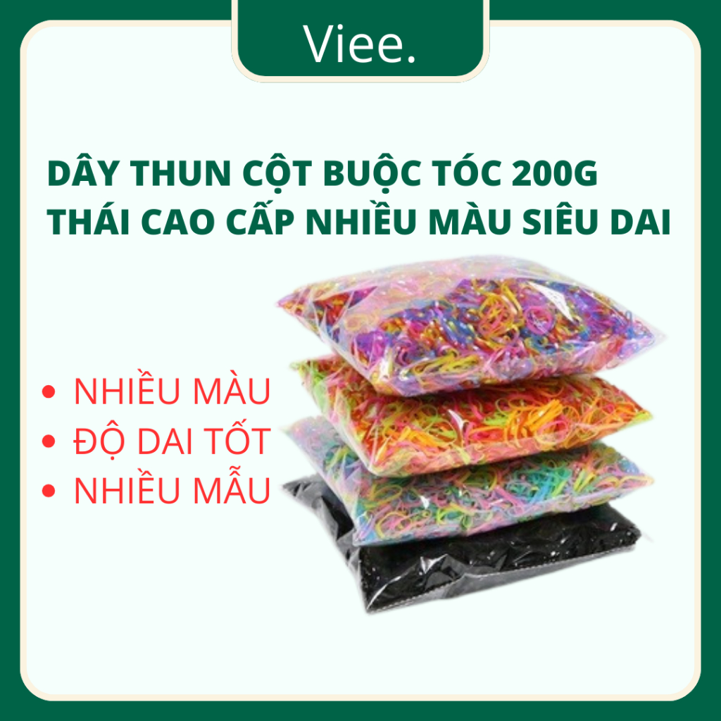 Dây thun cột buộc tóc 200g Thái Lan cao cấp nhiều màu siêu dai