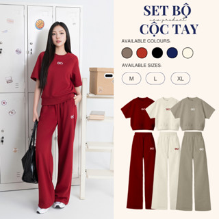 Set Bộ ECOCHIC NEW LOGO Áo Crop Bo Gấu Quần Dài Cạp Cao Logo Thêu New 2025 EC Cao Cấp Chính Hãng Chống Nhăn B158