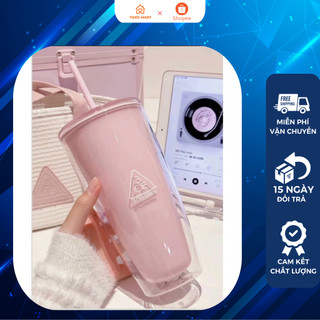  Ly nhựa 2 lớp 3CE màu hồng siêu xinh cốc giữ nhiệt dung tích 720ml tặng kèm ống hút 