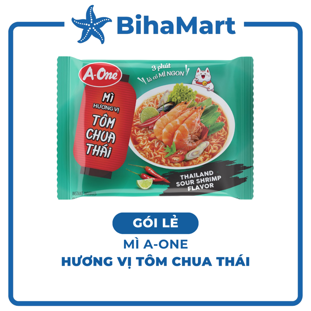 [GÓI LẺ] - A ONE - Mì A-One gói hương vị Tôm chua Thái, Mì Tôm chua Thái A-One, Mì ăn liền A-One, Mì