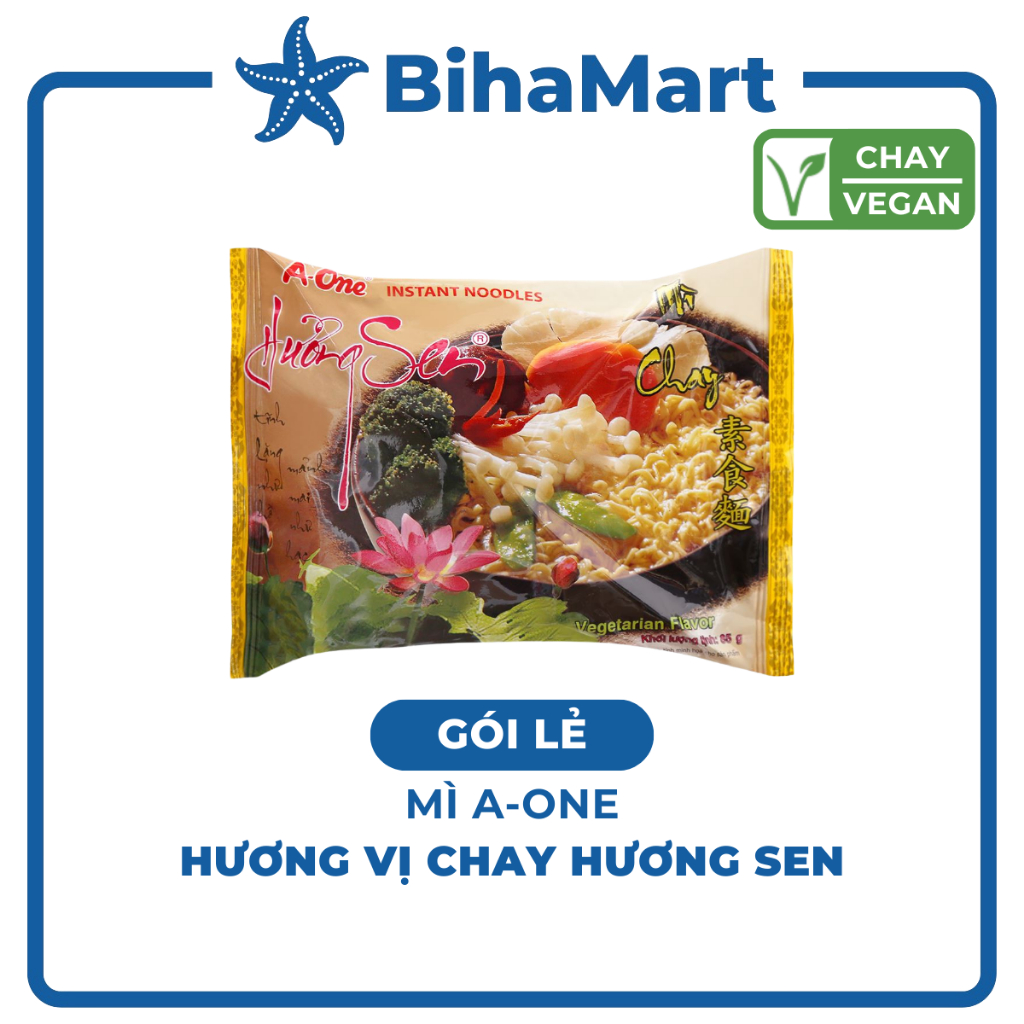 [GÓILẺ] - A ONE - Mì A-One gói hương vị Chay hương sen, Mì Chay hương sen A-One, Mì ăn liền A-One, M