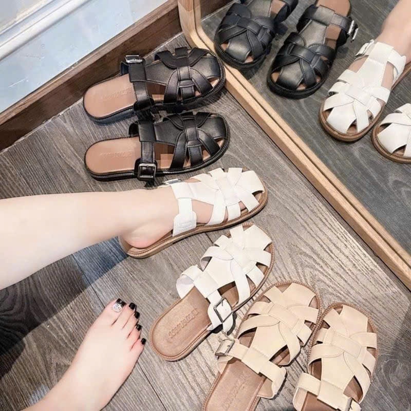 Dép rọ nữ da mềm đế bệt ,sandal nữ đế bệt cao cấp Linhl Shop mã 44