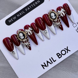  Nailbox thiết kế móng up giả nền đỏ trang trí đầu móng đủ from nhọn bầu đính charm đá siêu bền M423 by bao an nail 