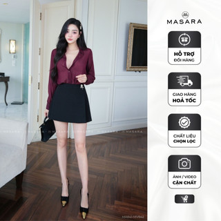 Chân váy nữ Masara form chữ A xếp ly bên sườn đính kèm charm hoa hồng vàng phong cách thanh lịch trẻ trung MV842 