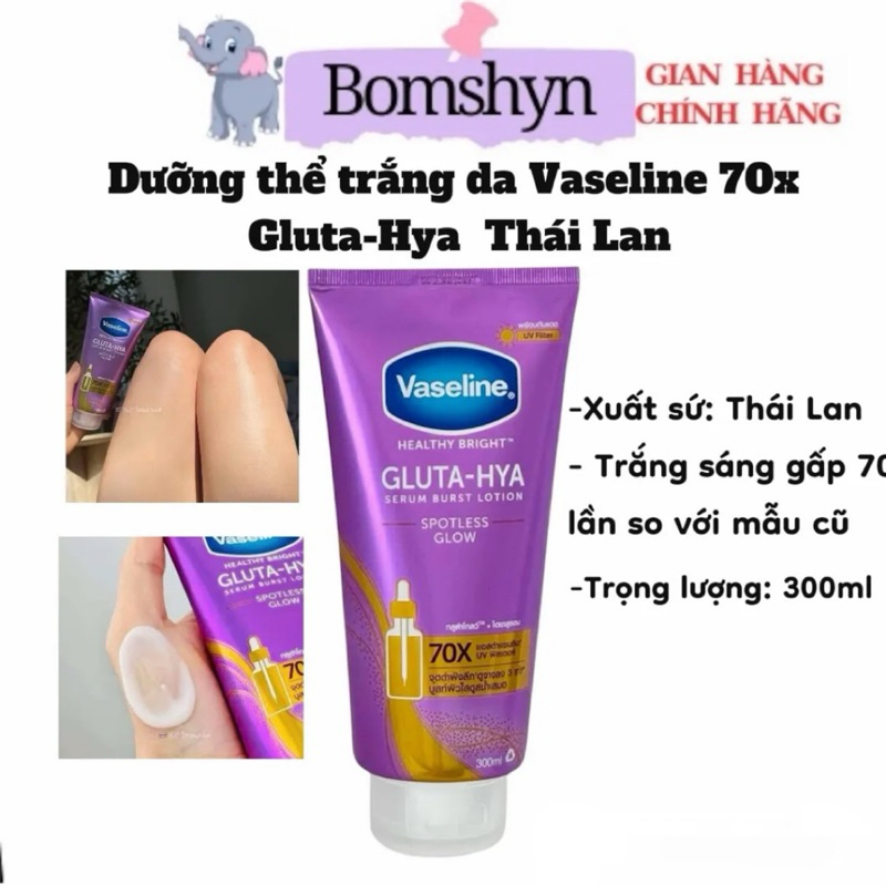 Vaseline Tím 70x Gluta Hya Serum Burst lotion dưỡng trắng da 300ml mẫu mới nhất Thái lan