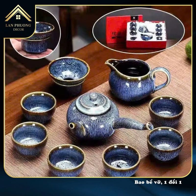 Bộ ấm chén trà gốm sứ men hỏa biến cao cấp AC8