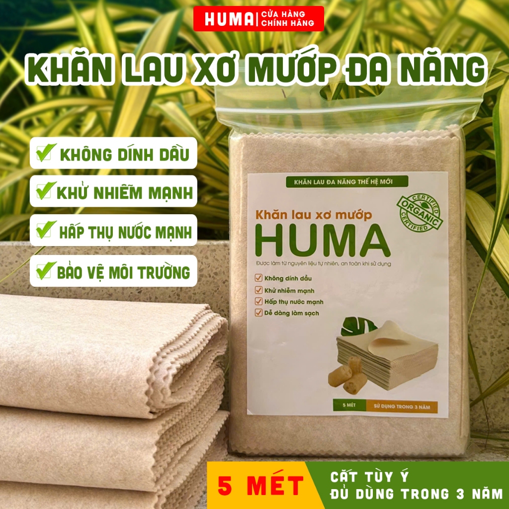 [ CHÍNH HÃNG] Khăn Lau Xơ Mướp Đa Năng HUMA (Cắt tùy ý). Siêu thấm hút, tách dầu, làm sạch nhà bếp, bàn, tất cả bề mặt