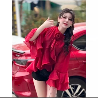 Áo Bèo Đính Hoa Cổ Tay Loe Tiểu Thư Sang Chảnh, Chất Voan Tơ, Ảnh Thật Trải Sàn Women.