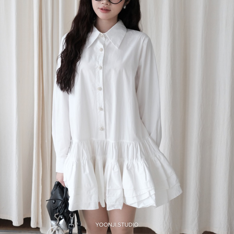 YOONJI - Váy babydoll xoè tầng cúc ngọc