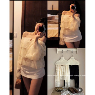  Áo trễ vai đính nơ đá hoạ tiết chất ren hoa mịn mát mặc bốn mùa  Áo trễ vai babydoll thiết kế ren tầng croptop tiểu thư 