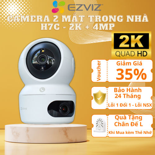 Camera 2 mắt EZVIZ trong nhà H7C 8MP 2 ống kính kép xoay 360 độ, đàm thoại 2 chiều, nút gọi điện mới