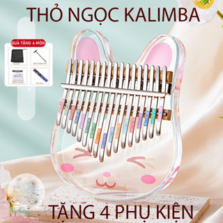  ĐÀN KALIMBA PHA LÊ TRONG SUỐT GIÁ RẺ ACRYLIC THỎ HỒNG -TẶNG BÚA -TẶNG STICKER-TAB- TÚI RÚT 