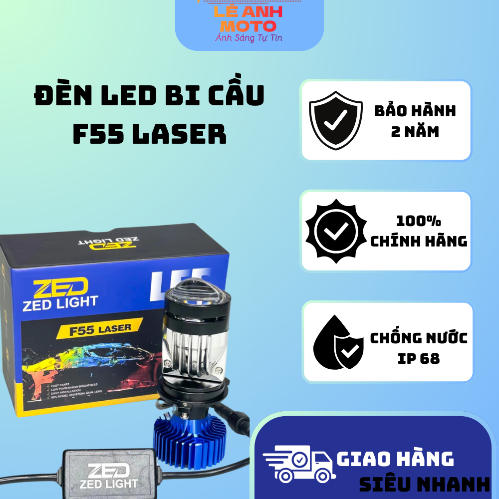 Đèn LED Xe Máy Ô Tô F55 Laser Công Suất 75w Chân H4 Bảo Hành 2 Năm Chính Hãng ZED LIGHT Denledleanh