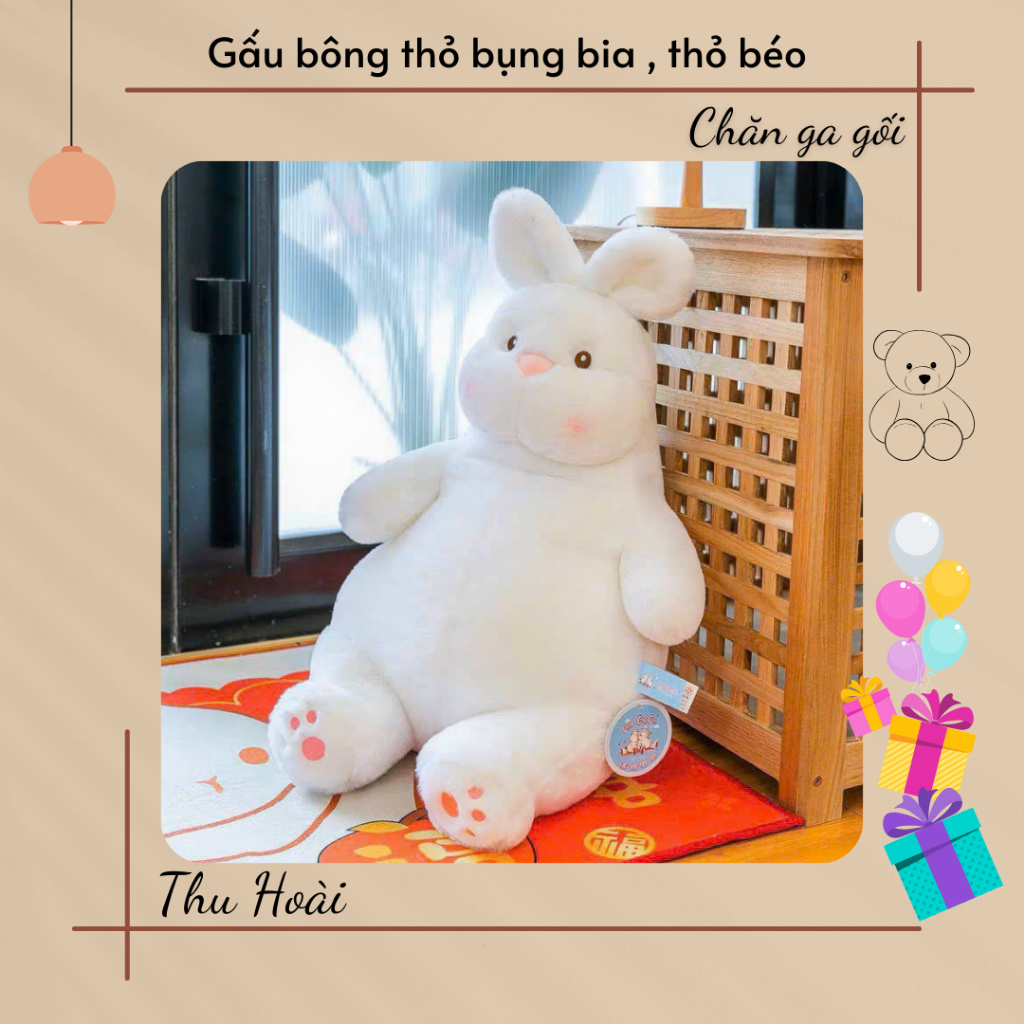 Gấu Bông Thỏ Trắng Bụng Bự Mềm Mại Thỏ - Vịt - Cá sấu - Chó Xám Bụng Bia ,Thú Nhồi Bông Thỏ Béo Trắn