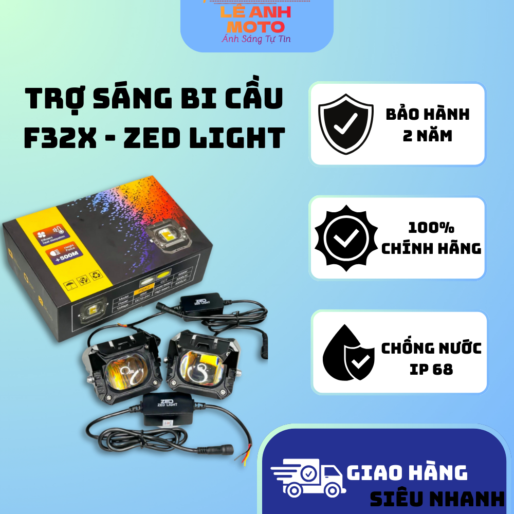 Đèn LED Trợ Sáng F32X ZEDLIGHT - 45W 12.24V Cos Vàng Pha Trắng Lắp Oto,Xe Máy Chống Nước IP68