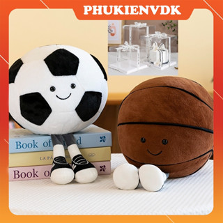 Gấu Bông Hình Quả Bóng Đá Bóng Rổ Mềm Mịn Dễ Thương Kèm Hộp Mica Đèn Led Quà Tặng Trang Trí