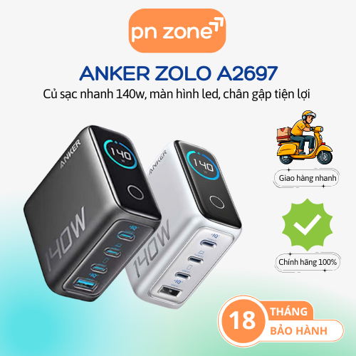 Củ Sạc Nhanh Anker Zolo A2697 140W Màn Hình Led PPS/PD3.0 3C+1A - Bảo Hành 18 Tháng.