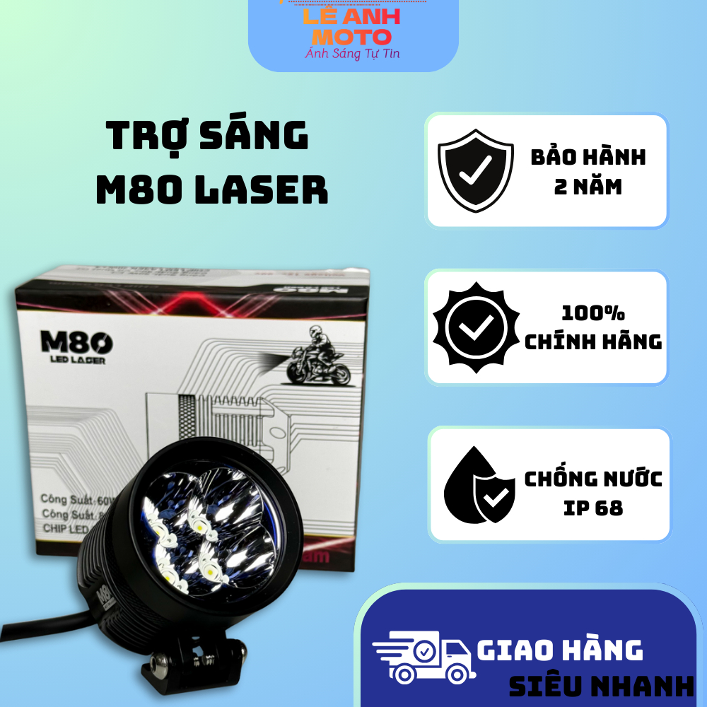 Trợ Sáng M80 80W CHÍP LED OSRAM Ánh Sáng Trắng Chạy Điện 12V Đến 24V, Bảo Hành 1 Năm (Lắp Ngoài Xe)