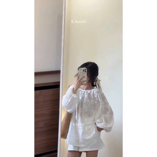 SET ÁO BBD TRẮNG REN HOA TAY PHỒNG + SHORT