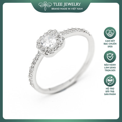Nhẫn bạc nữ TLEE ổ đá vuông bo tròn thân viền đính đá sang trọng TLEE JEWELRY A0369