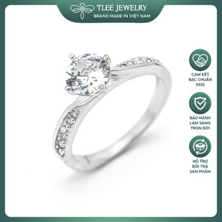 Nhẫn bạc nữ TLEE ổ đá 4 chấu trụ đá cao viền xoắn đính đá cách điệu TLEE JEWELRY A0370