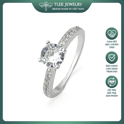 Nhẫn bạc nữ TLEE Meet You trụ đá 4 chấu viền đính đá sang trọng TLEE JEWELRY A0371