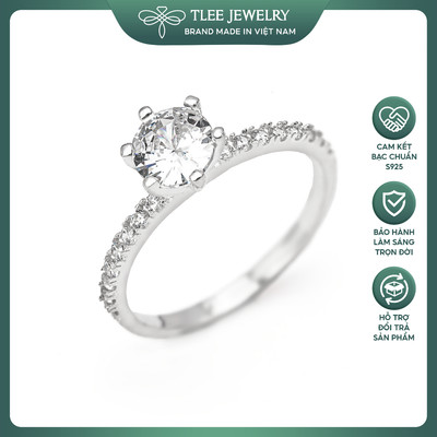 Nhẫn bạc nữ TLEE 6 chấu trụ đá cao 6mm viền đính đá CZ lấp lánh sang trọng TLEE JEWELRY A0372