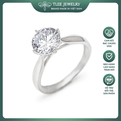Nhẫn bạc nữ TLEE 4 chấu viền trơn dạy dặn đế vát chéo trụ đá cao 6mm sang trọng TLEE JEWELRY A0373