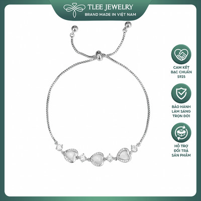 Lắc tay bạc nữ TLEE chốt rút mix charm tim đính đá mắt mèo lấp lánh sang trọng TLEE JEWELRY LT0376