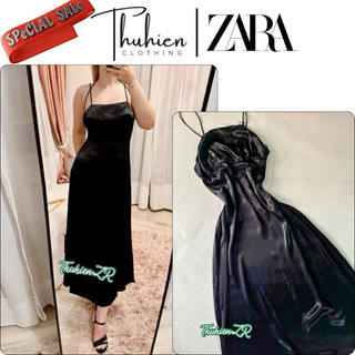 THUHIENZR(sẵnsẵn XS)Váy maxi ZARRA 9006/156/800 lụa đen đan dây lưng kiểu lạ mắt(kèm ảnh thật)