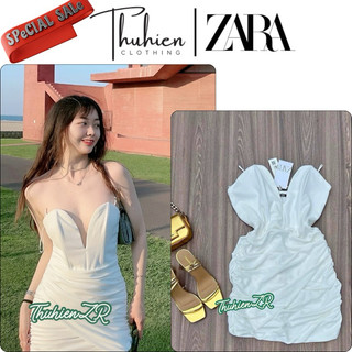 THUHIENZR(sẵn XS)Váy mini ZARA 7385/213/250 quây xếp nếp trắng cúp ngực trái tim(kèm ảnh thật)