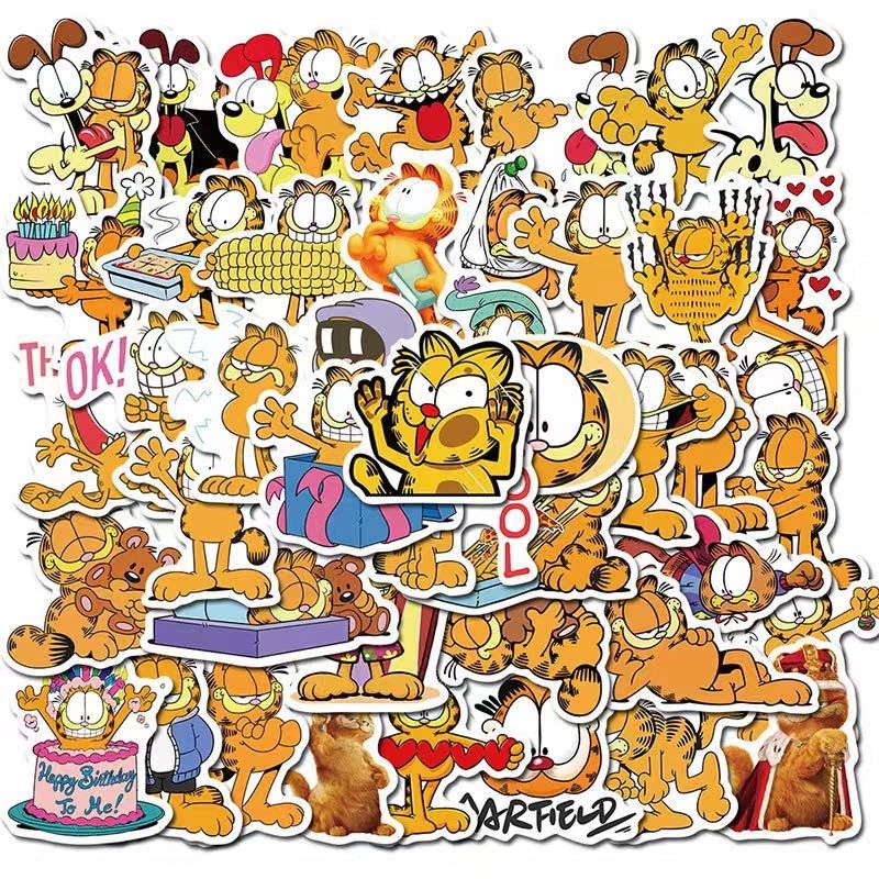 Set 10 / 50 sticker mèo Garfield dán nón mũ bảo hiểm laptop vali sổ tay đàn guitar điện thoại tủ xe 