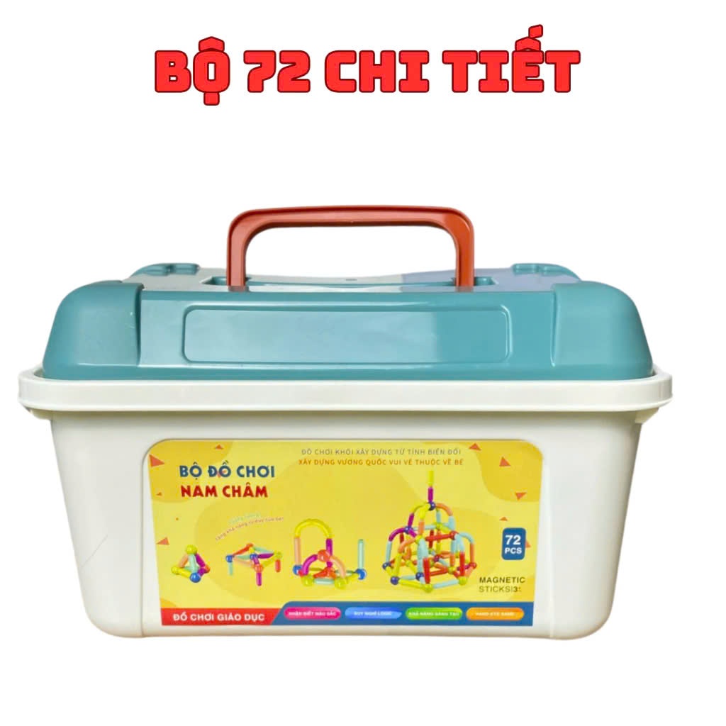 ( Giá Sỉ ) Bộ Xếp Hình Nam Châm 72 Chi Tiết Có Hộp Cất Gọn To - Đồ Chơi Lắp Ghép Nam Châm Từ Tính An Toàn Cho Bé