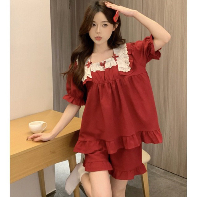 Bộ Cotton Thô Mặc Nhà Pijama Nữ Chất Thô Quảng Châu Cao Cấp Mát Mềm Mịn Elsa Pijama