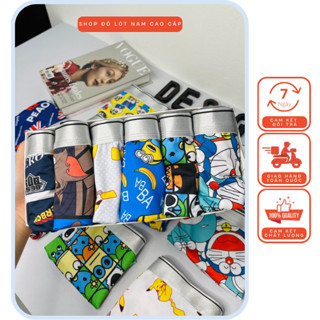 Hộp quần lót đùi nam, sịp đùi boxer nam cao cấp thun lạnh in hình họa tiết hoạt hình pikachu,minioin